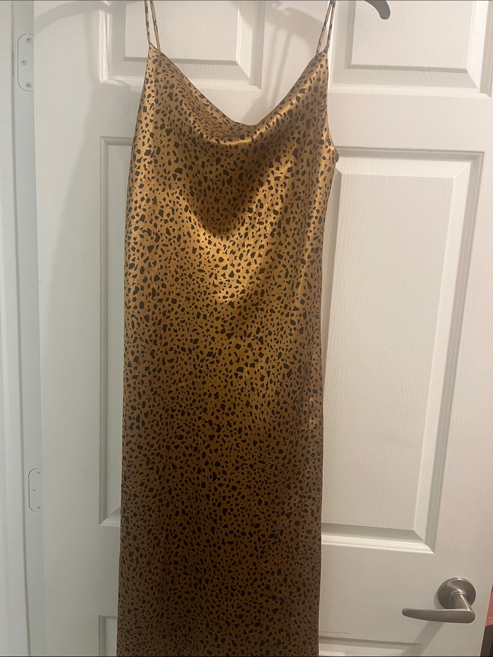 Leopard Print Satin Maxi Slip Skirt in Gold